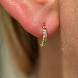 Rainbow Pavé Studded Gemstone Hoop in Solid 14k Yellow Gold