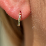 Rainbow Pavé Studded Gemstone Hoop in Solid 14k Yellow Gold