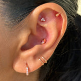 Pink Ruby Eye Skull Flat Back Stud Earrings in Solid 14k Rose Gold