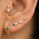 Diamond and Emerald Flat Back Stud in Solid 14k Yellow Gold