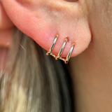 Triple Illusion Hoop Ball Back Huggie Stud in Solid 14k Yellow Gold