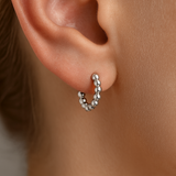 Bubble Beaded Hoop Earring in Solid 14k White Gold