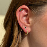 Marquise Cut Five Petal Emerald Lotus Flat Back Stud in Solid 14k Yellow Gold