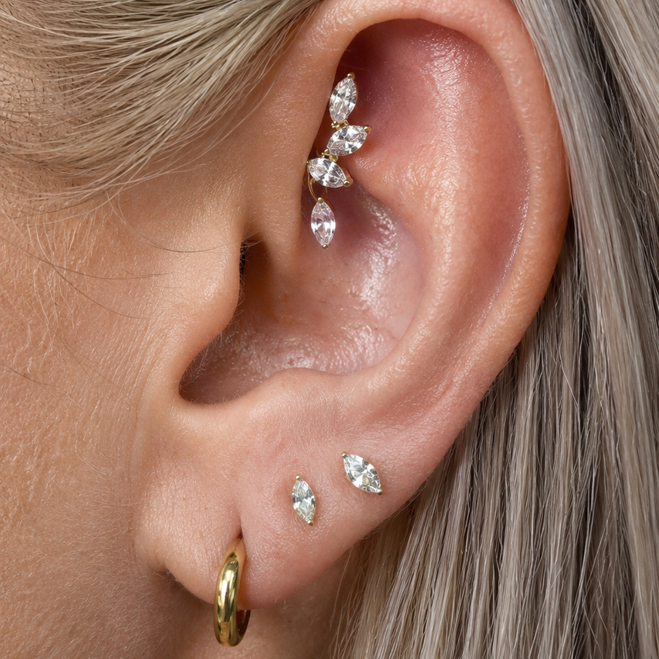 Yellow Gold Gemstone Marquise Flat Back Earring