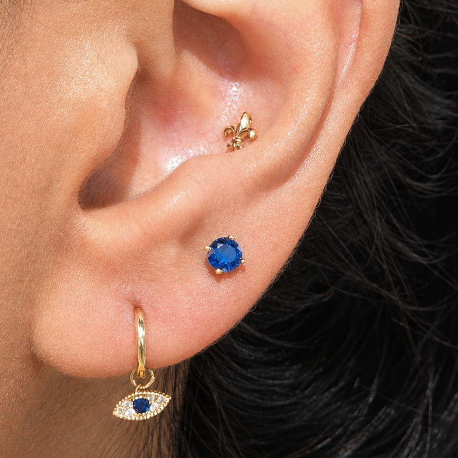 Yellow Gold Blue Sapphire Flat Back Earring