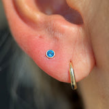 Round Blue Topaz Flat Back Stud Bezel Set in Solid 14k Yellow Gold