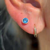 Round Blue Topaz Flat Back Stud Bezel Set in Solid 14k Yellow Gold