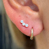 Triple Gemstone Milgrain Flat Back Stud in Solid 14k Yellow Gold