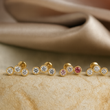 Triple Tourmaline Flat Back Stud Milgrain Set in Solid 14k Rose Gold