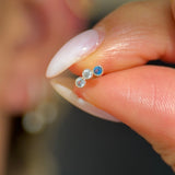 Triple Topaz Flat Back Stud Milgrain Set in Solid 14k Yellow Gold