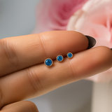 London Blue Topaz Flat Back Stud Earrings Milgrain Set in Solid 14k Yellow Gold