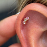 Triple Tourmaline Flat Back Stud Milgrain Set in Solid 14k Rose Gold