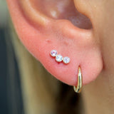 Triple Tourmaline Flat Back Stud Milgrain Set in Solid 14k Rose Gold