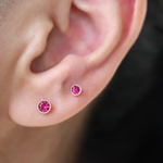 Yellow Gold Red Ruby Milgrain Set Flat Back Earring
