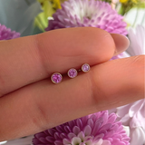 Pink Milgrain Flat Back Stud in Solid 14k Yellow Gold