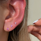 Pink Milgrain Flat Back Stud in Solid 14k Yellow Gold