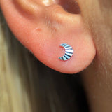 Solid 14k White Gold Crescent Moon Flat Back Stud Earring