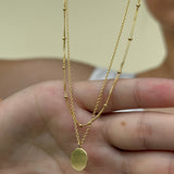 Beaded Double Wrap Medallion Necklace in Solid 14k Yellow Gold