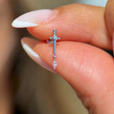 Solid 14k White Gold Pink Marquise Dagger Earring