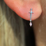 Solid 14k White Gold Pink Marquise Dagger Earring
