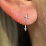 Solid 14k Yellow Gold Pink Marquise Dagger Earring