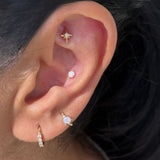 Opal Pavé Studded Huggie Earring in Solid 14k Yellow Gold