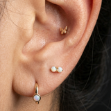 Yellow Gold Bezel Set Opal Huggie Hoop