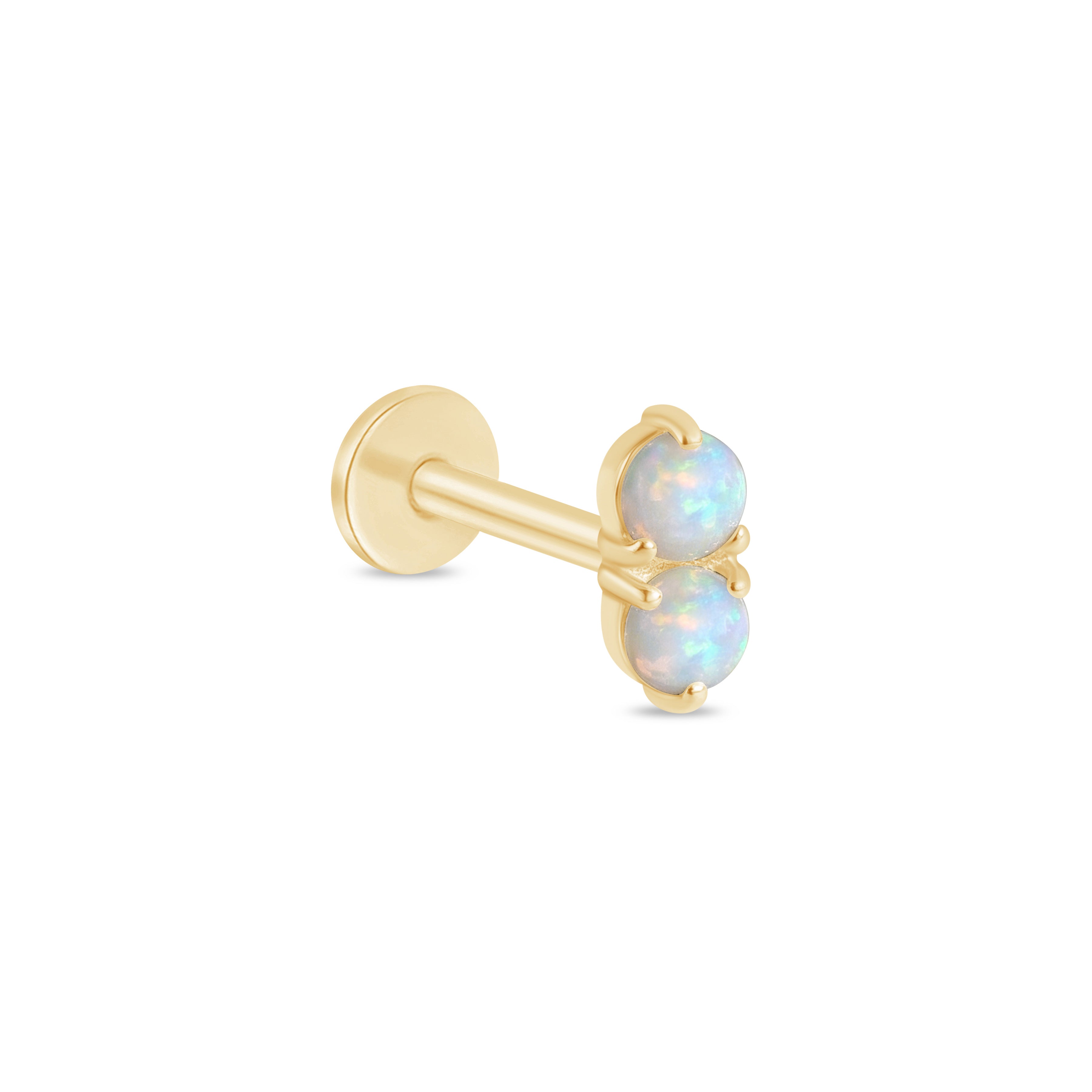 Yellow Gold Two Stone Opal Flat Back Stud Earring