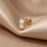 Yellow Gold Two Stone Opal Flat Back Stud Earring