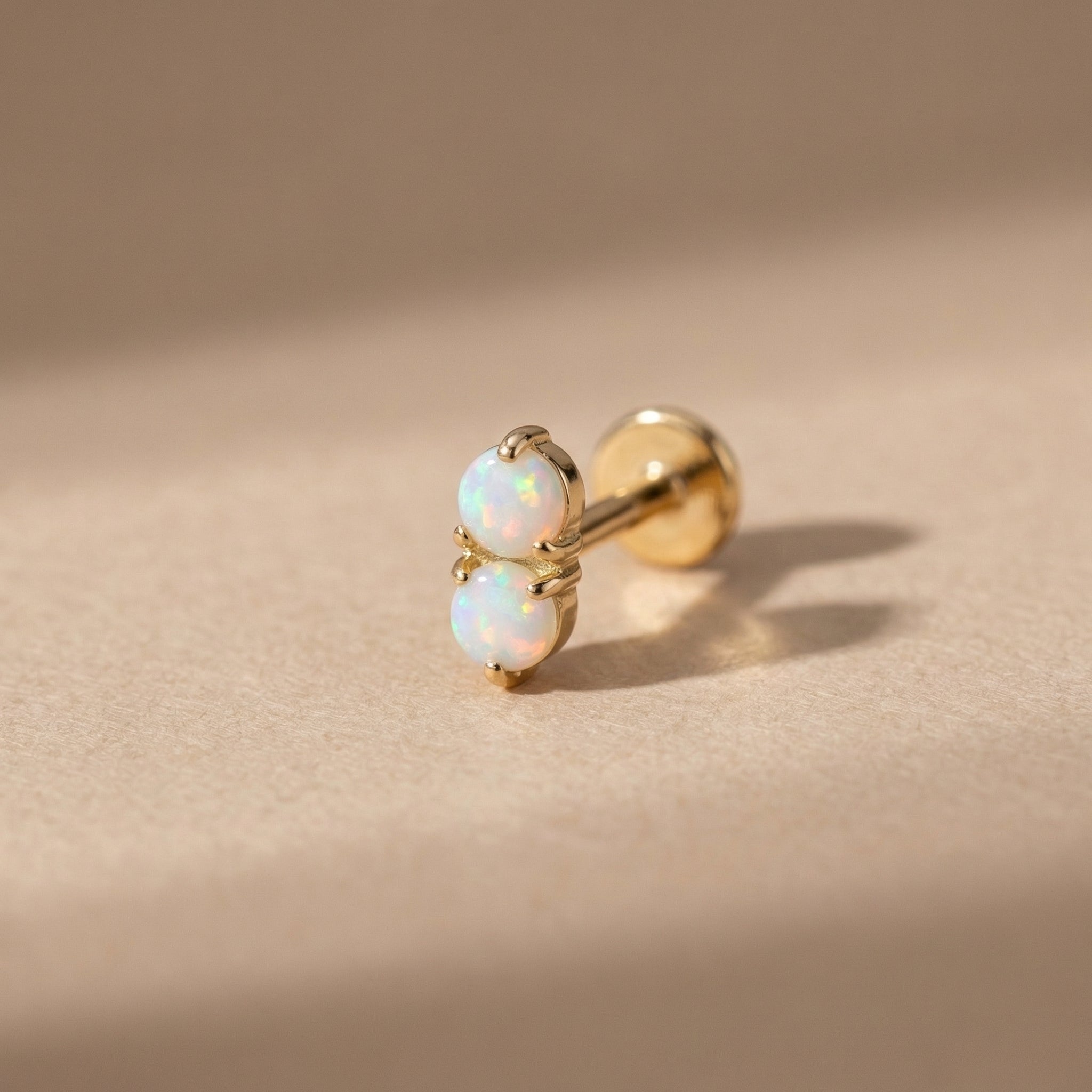 Yellow Gold Two Stone Opal Flat Back Stud Earring