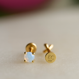 Pink Opal Cartilage Flat Back Stud in Solid 14k Yellow Gold
