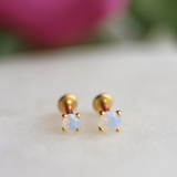 Pink Opal Cartilage Flat Back Stud in Solid 14k Yellow Gold