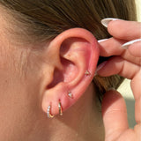 Opal Pavé Studded Huggie Earring in Solid 14k Yellow Gold
