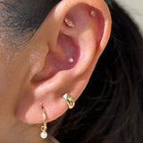 Hoop with Pearl Charm in Solid 14k Yellow Gold