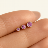 Round Pink Tourmaline Flat Back Stud Bezel Set in Solid 14k Yellow Gold