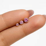 Round Pink Tourmaline Flat Back Stud Bezel Set in Solid 14k Yellow Gold