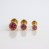 Round Pink Tourmaline Flat Back Stud Bezel Set in Solid 14k Yellow Gold