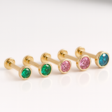 Round Pink Tourmaline Flat Back Stud Bezel Set in Solid 14k Yellow Gold