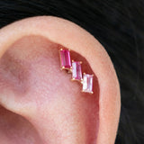 Yellow Gold Pink Baguette Crawler Flat Back Stud