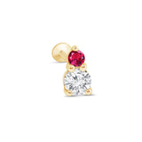 Diamond and Ruby Flat Back Stud in Solid 14k Yellow Gold