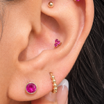 Yellow Gold Pink Ruby Trinity Cluster Flat Back Earring