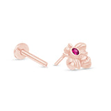 Pink Ruby Bee Flat Back Stud in Solid 14k Rose Gold