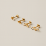 Gemstone Snake Flat Back Stud Earrings in Solid 14k Yellow Gold