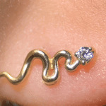 Gemstone Snake Flat Back Stud Earrings in Solid 14k Yellow Gold