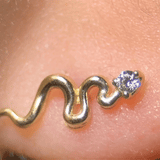 Gemstone Snake Flat Back Stud Earrings in Solid 14k Yellow Gold