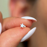Star Flat Back Stud in Solid 14k White Gold