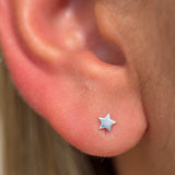 Star Flat Back Stud in Solid 14k White Gold