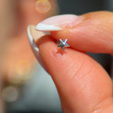 Solid 14k White Gold Star Flat Back Stud Earring