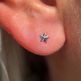 Solid 14k White Gold Star Flat Back Stud Earring