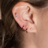 Triple Tourmaline Flat Back Stud Milgrain Set in Solid 14k Rose Gold